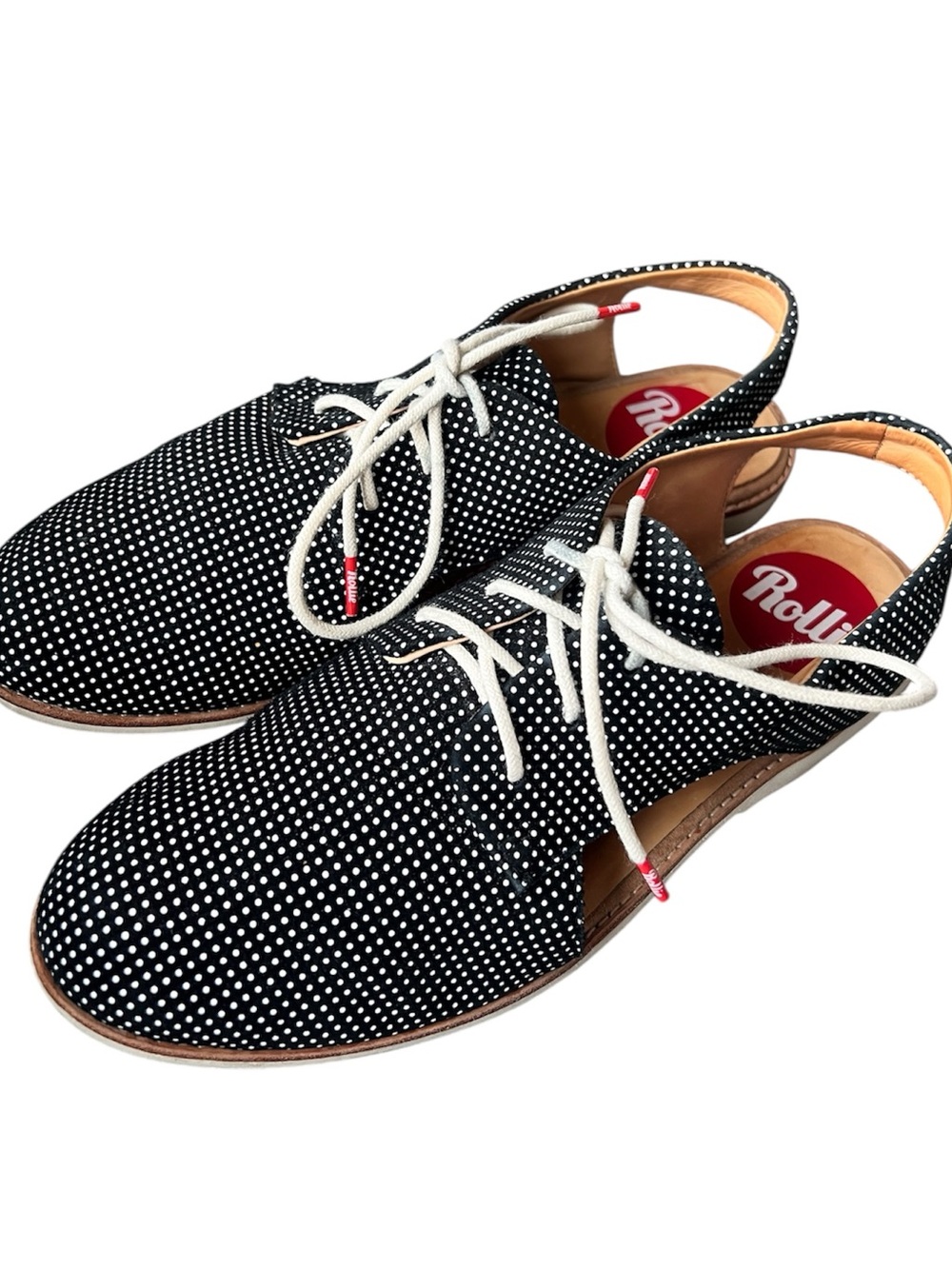 Rollie Black & White Polka Dot Slingback Lace-Up Oxford Flats Size 38 US 7.5-8